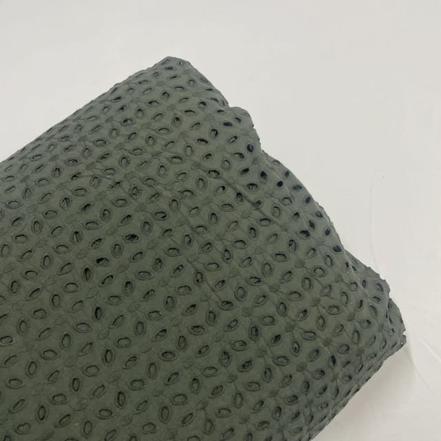 Dark Olive Colour Cotton Chikan Fabric