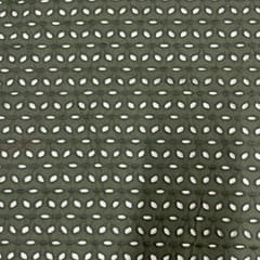 Dark Olive Colour Cotton Chikan Fabric