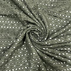 Dark Olive Colour Cotton Chikan Fabric