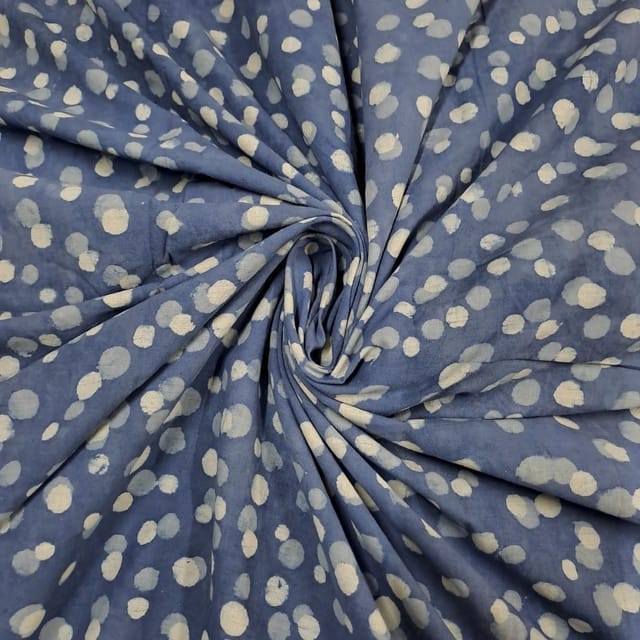 Blue Colour Cambric Cotton Printed Fabric
