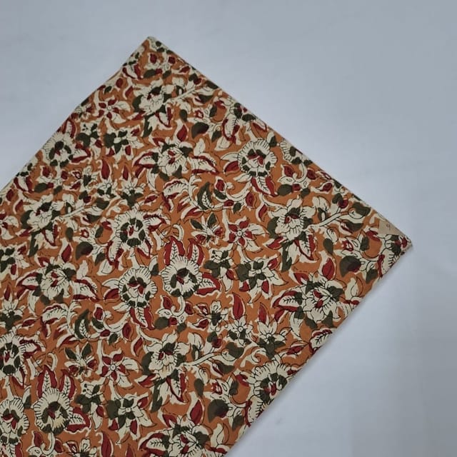 Orange Colour Cambric Cotton Kalamkari Printed Fabric