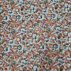 Orange Colour Cambric Cotton Kalamkari Printed Fabric