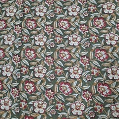 Mehendi Green Colour Cambric Cotton Kalamkari Printed Fabric