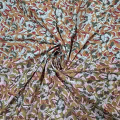 Orange Colour Cambric Cotton Kalamkari Printed Fabric