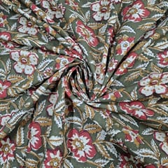 Mehendi Green Colour Cambric Cotton Kalamkari Printed Fabric