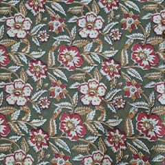 Mehendi Green Colour Cambric Cotton Kalamkari Printed Fabric