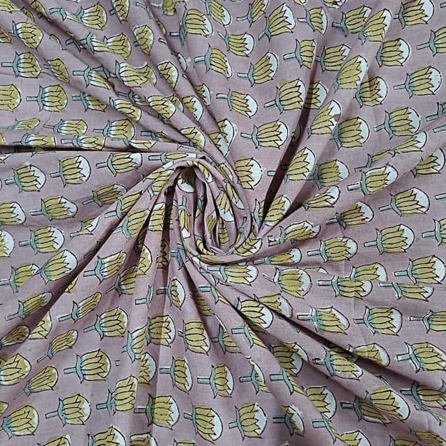Onion Pink Colour Cotton Cambric Printed Fabric