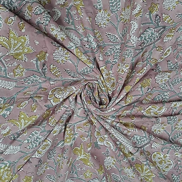 Onion Pink Colour Cotton Cambric Printed Fabric