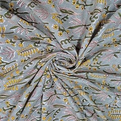 Grey Colour Cotton Cambric Printed Fabric