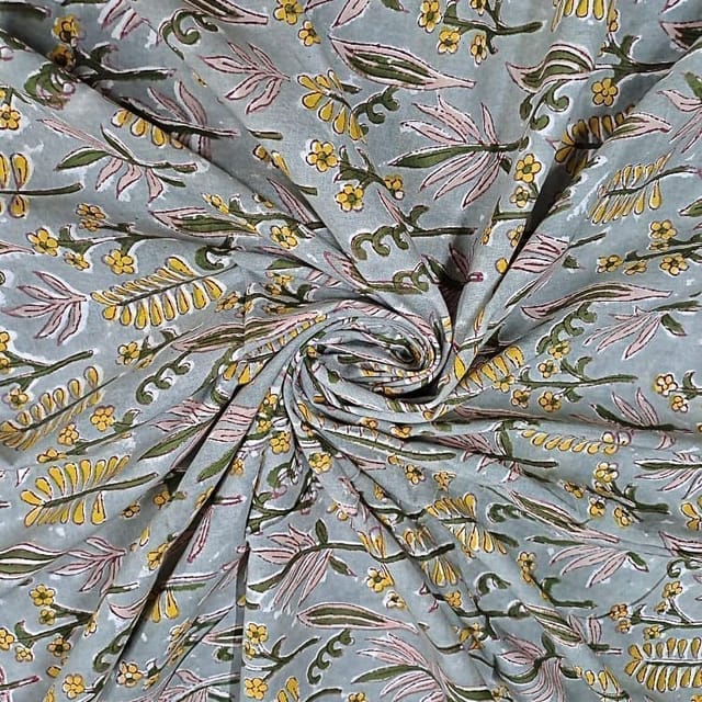 Grey Colour Cotton Cambric Printed Fabric