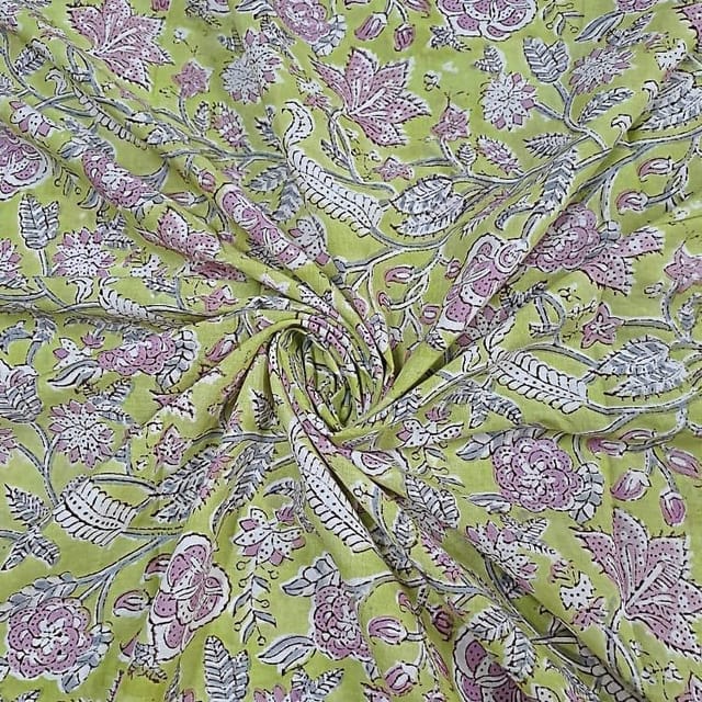 Yellow Colour Cotton Cambric Printed Fabric