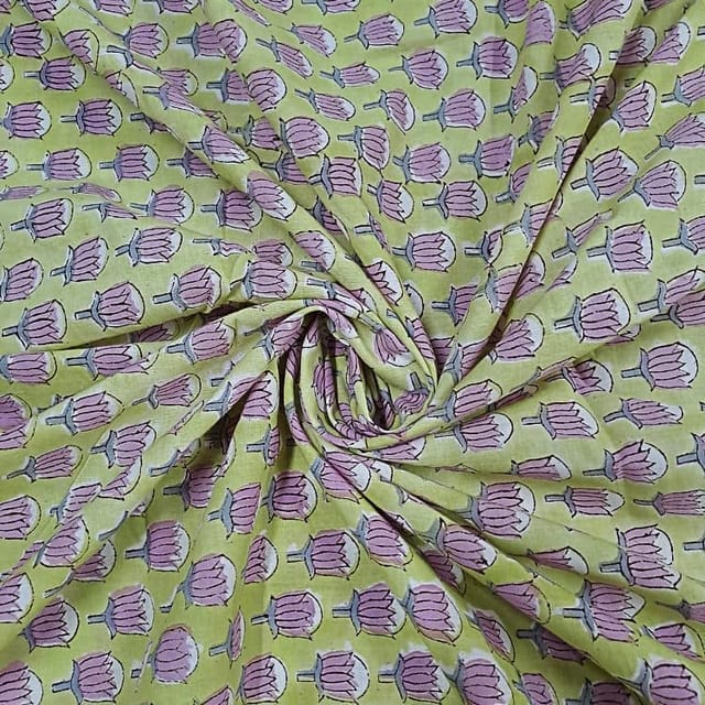 Yellow Colour Cotton Cambric Printed Fabric
