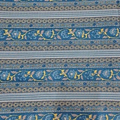 Teal Blue Colour Cotton Dobby Printed Fabric