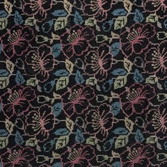 Black Colour Floral Velvet Embroidered Fabric