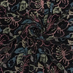 Black Colour Floral Velvet Embroidered Fabric