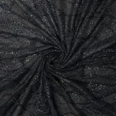 Black Colour  Abstract Sequence Embroidered Net Fabric