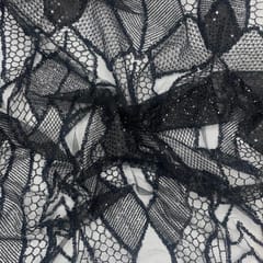 Black Colour  Abstract Sequence Embroidered Net Fabric