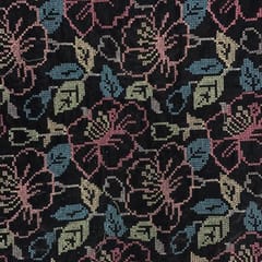 Black Colour Floral Velvet Embroidered Fabric