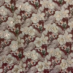 Brown Colour Floral Satin Tissue Embroidered Fabric