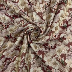Brown Colour Floral Satin Tissue Embroidered Fabric