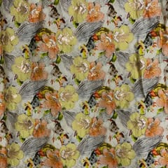 MultiColour Floral Satin Tissue Embroiderd Fabric