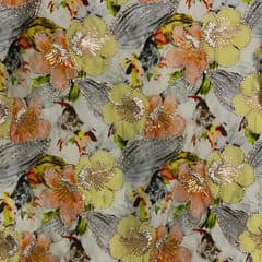 MultiColour Floral Satin Tissue Embroiderd Fabric