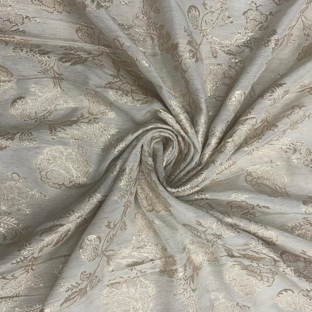Off White Colour Floral Dyeable Jacquard Print Fabric