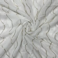 White Dyeable Embroidered Georgette Chevron Fabric