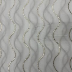 White Dyeable Embroidered Georgette Chevron Fabric