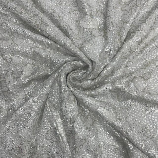 White Dyeable Georgette Sequence Embroidered Fabric