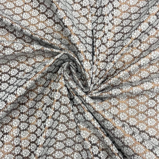 White Gold Floral Dyeable Semi Brocade Fabric