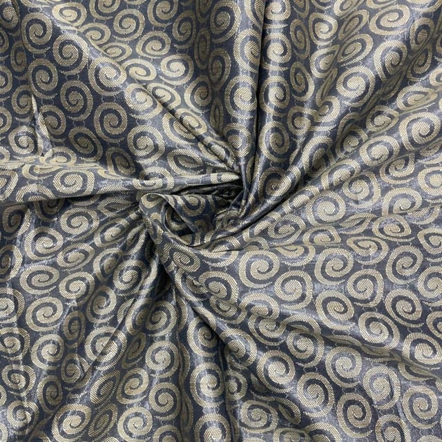 Dark Grey Colour Circles Semi Brocade Fabric