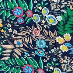 Navy Blue MultiColour Floral  Chiffon Printed Fabric