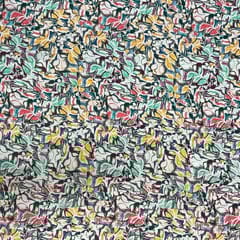 White MultiColour Leaves Rayon Printed Fabric