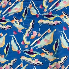 Royal Blue Abstract Pure Chanderi Printed Fabric