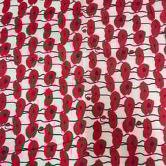White Red Abstract Pure Chanderi Printed Fabric