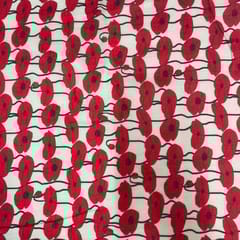 White Red Abstract Pure Chanderi Printed Fabric