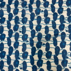 White Blue Abstract Pure Chanderi Printed Fabric