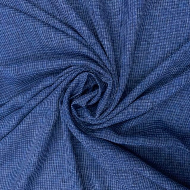Navy Blue Colour Checks Cotton Linen Fabric