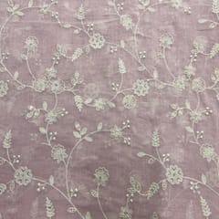 Baby Pink Flawer Chanderi Mul Embroidered Fabric