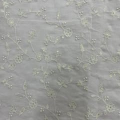 Baby Pink Flawer Chanderi Mul Embroidered Fabric