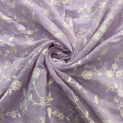 Light Levender Flawer Chanderi Mul Embroidered Fabric