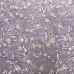 Light Levender Flawer Chanderi Mul Embroidered Fabric