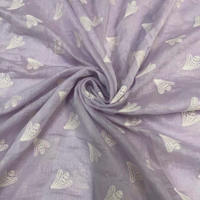 Light Levender Abstract Chanderi Mul Embroidered Fabric