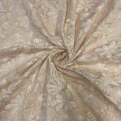 Peach Floral Chanderi Mul Embroidered Fabric