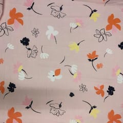 Baby Pink Floral Cotton Linen Printed Fabric