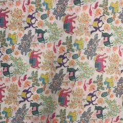 Baby Pink Animal Cotton Linen Printed Fabric
