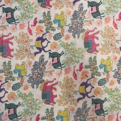 Baby Pink Animal Cotton Linen Printed Fabric