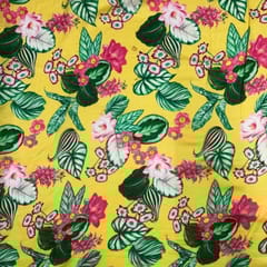 Yellow Green Floral Pure Chanderi Printed Fabric