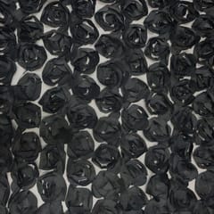 Black Colour Rose Floral Net Fabric